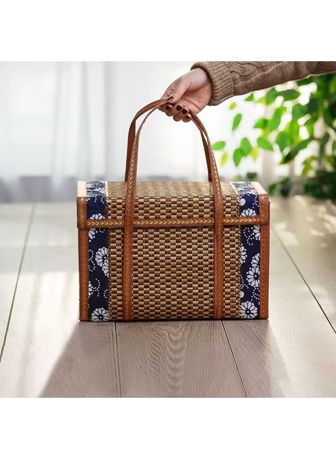 إيليلي سلال الخوص، سلة نزهة منسوجة، سلة فاكهة قابلة للطي، سلة تخزين طعام محمولة باليد، سلال بمقابض، سلة خبز العجين المخمر، قوالب الخبز، بطانيات النزهة - Image 4